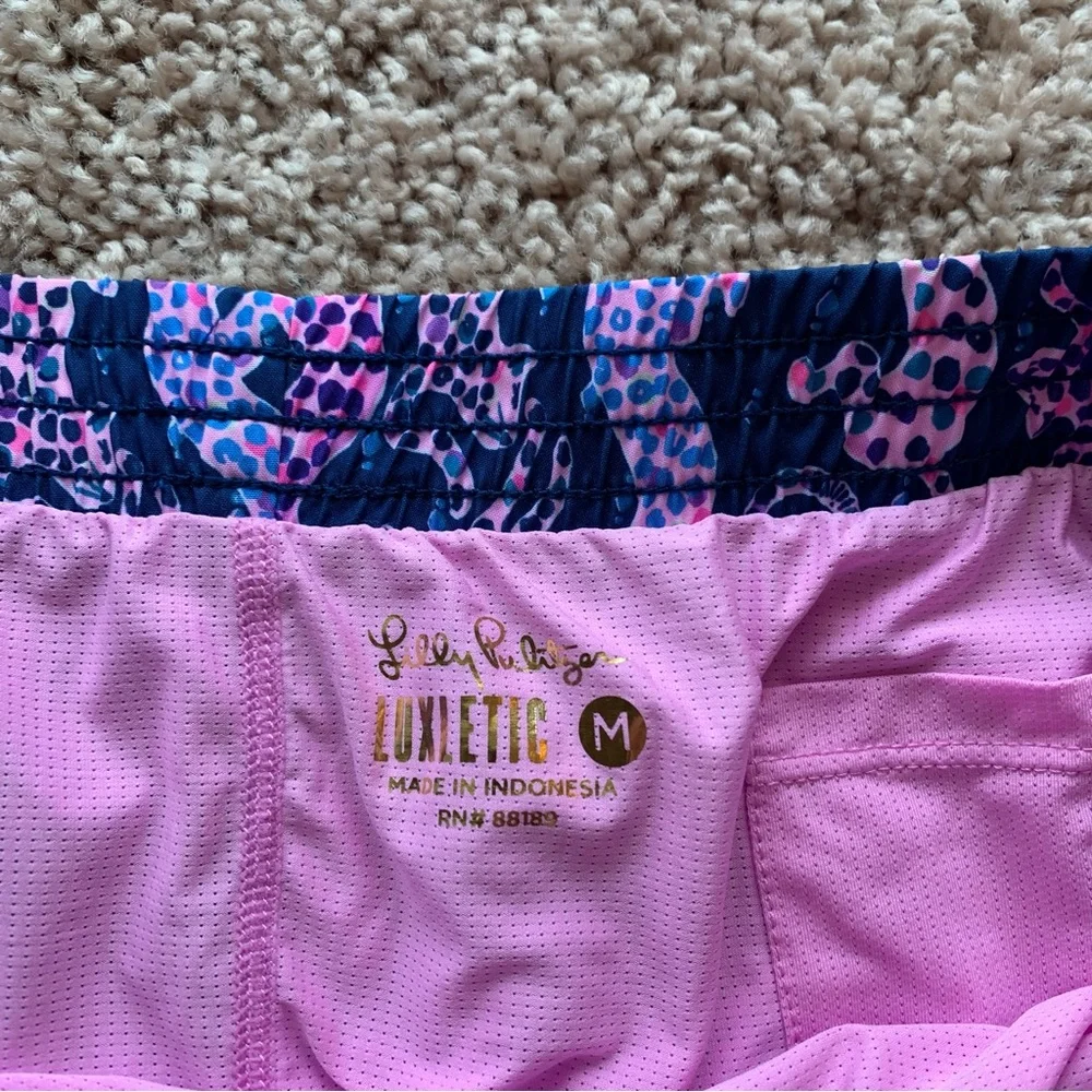 Lilly Pulitzer Luxletic Shorts Medium Cheetah Leopard Blue Pink Purple Lined - Picture 5 of 11